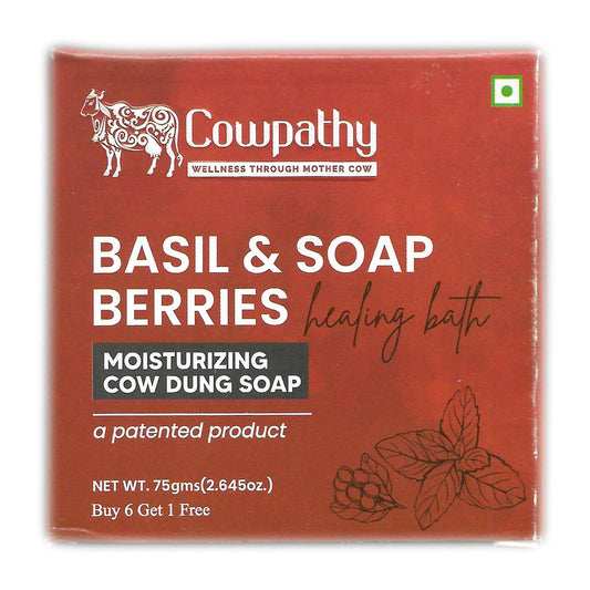 Cowpathy Panchagavya Soap with Basil and Soap Berries – Ayurvedic herbal moisturizing bar for sensitive and irritated skin