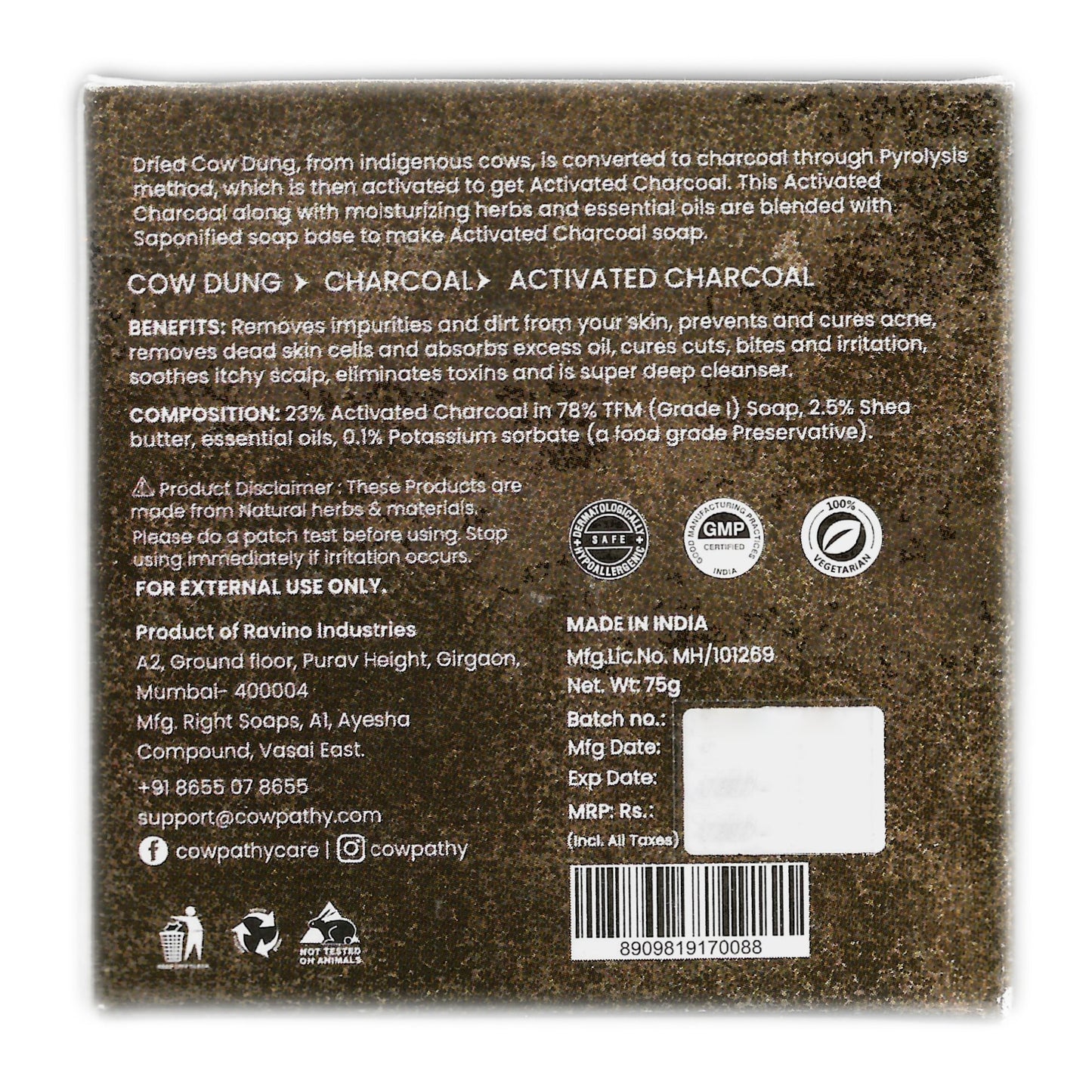 Cowpathy Cow Dung Shea Butter Charcoal Soap 75 GM