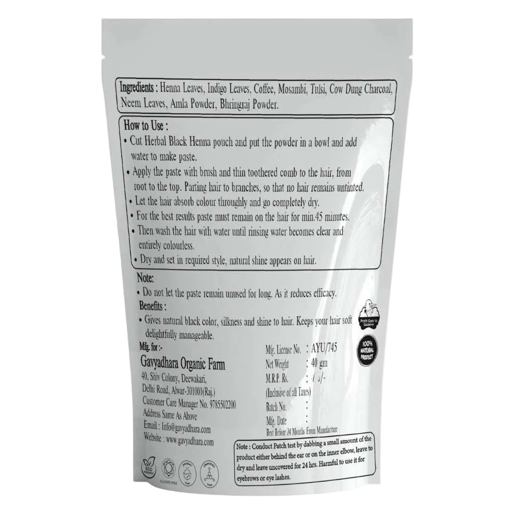 Gavyadhara Herbal Black Henna 40g natural chemical free hair color powder